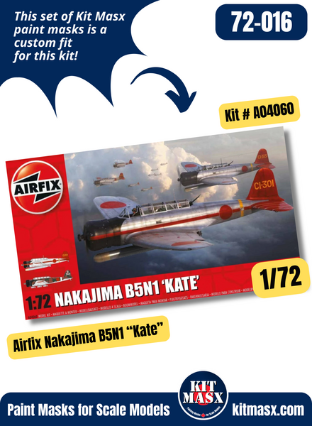 Airfix Nakajima B5N1/B5N2 “Kate” 1/72 Canopy & Wheel Paint Masks, Kit # A04060