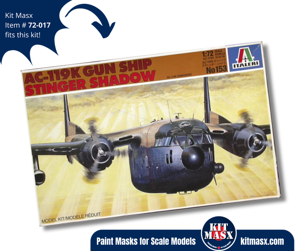 Italeri/Testors AC-119K/C-119C/G Gun Ship Stinger Shadow/Flying Boxcar 1/72 Canopy Paint Masks