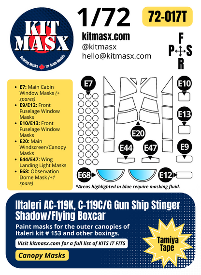 Italeri AC-119K, C-119C/G Gun Ship Stinger Shadow/Flying Boxcar 1/72 Canopy Paint Masks, Kit # 153