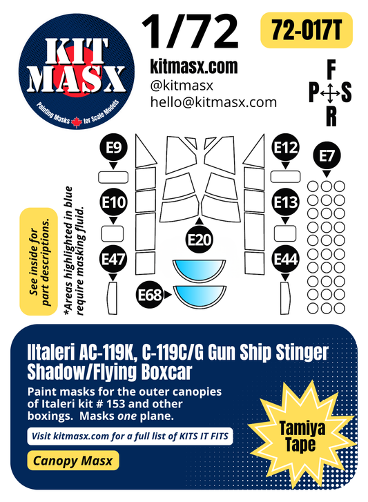 Italeri AC-119K, C-119C/G Gun Ship Stinger Shadow/Flying Boxcar 1/72 Canopy Paint Masks, Kit # 153 (72017)