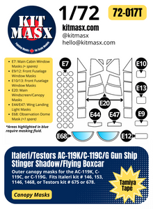 Italeri/Testors AC-119K/C-119C/G Gun Ship Stinger Shadow/Flying Boxcar 1/72 Canopy Paint Masks