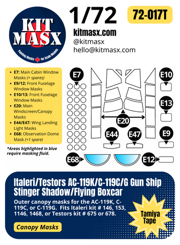 Italeri AC-119K/C-119C/G Gun Ship Stinger Shadow/Flying Boxcar 1/72 Canopy Paint Masks, Kit # 153