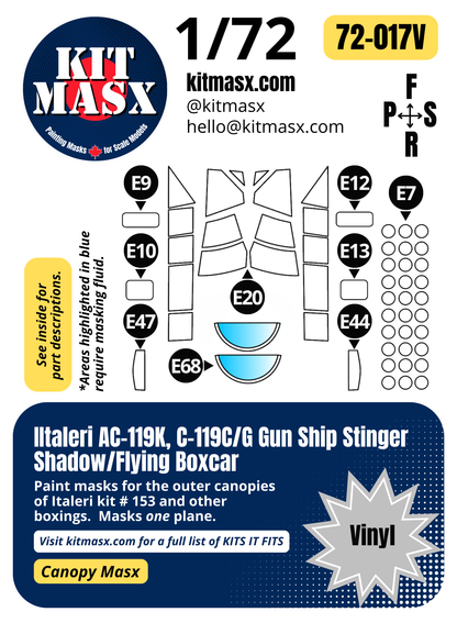 Italeri AC-119K, C-119C/G Gun Ship Stinger Shadow/Flying Boxcar 1/72 Canopy Paint Masks, Kit # 153 (72017)