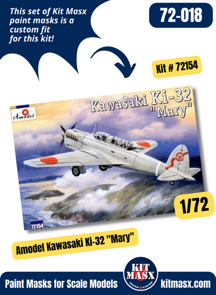 Amodel Kawasaki Ki-32 "Mary" 1/72 Canopy Paint Masks, Kit # 72154