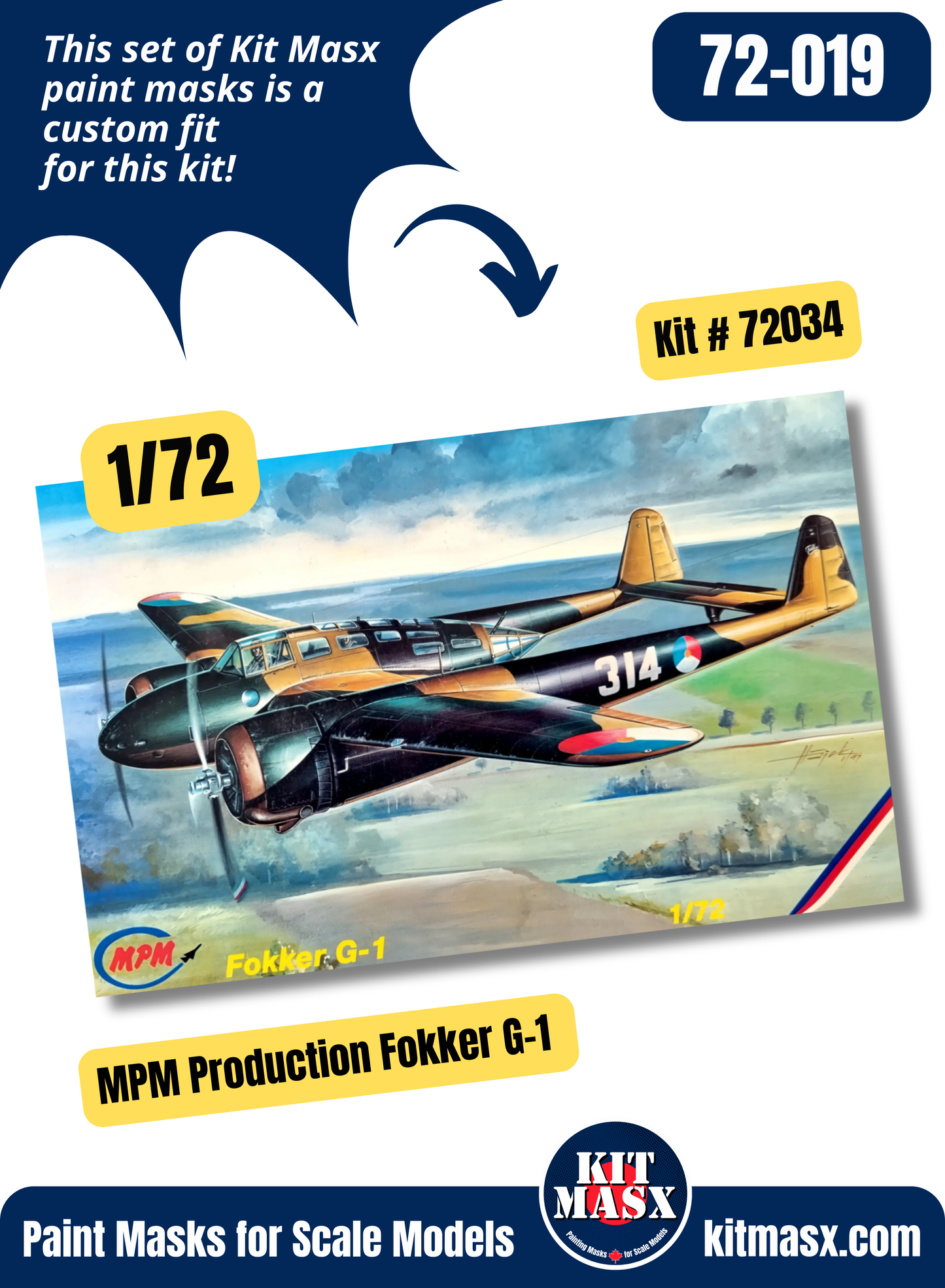 MPM Production Fokker G-1 1/72 Canopy Paint Masks, Kit # 72034