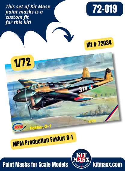 MPM Production Fokker G-1 1/72 Canopy Paint Masks, Kit # 72034