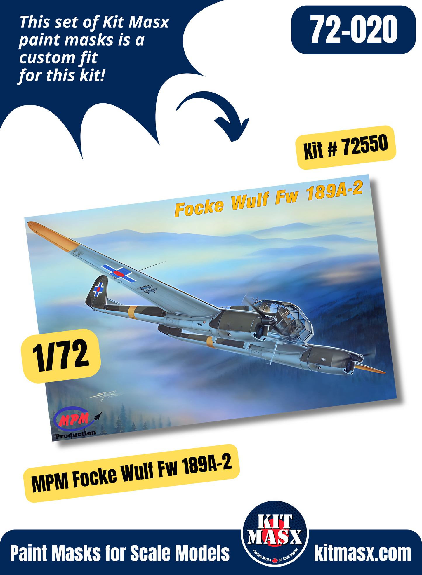 MPM Focke Wulf Fw 189 A-1/A-2 "UHU" 1/72 Canopy & Wheel Paint Masks, Kit # 72550
