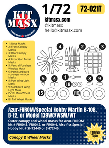 Azur-FRROM Martin B-10B, B-12, Model 139WC/WSM/WT 1/72 Canopy & Wheel Paint Masks, Kit # FR0044