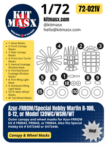 Azur-FRROM/Special Hobby Martin B-10B, B-12, or Model 139WC/WSM/WT 1/72 Canopy & Wheel Paint Masks