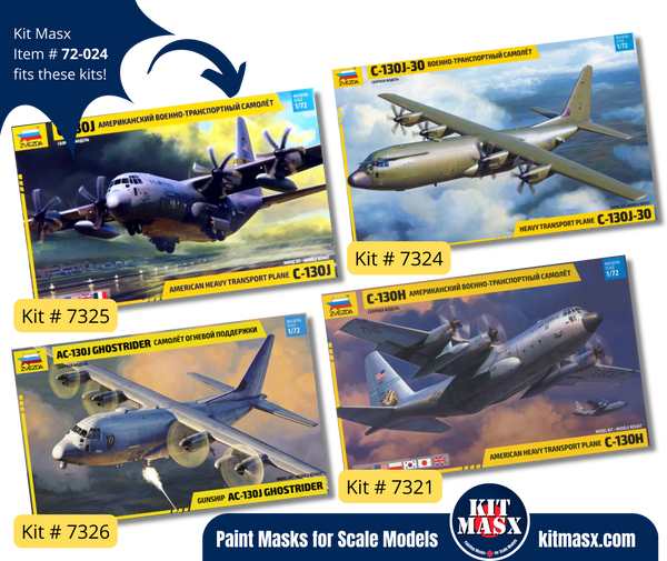 Zvezda Lockheed AC-130J/C-130H/J-30 Hercules 1/72 Canopy & Wheel Masks