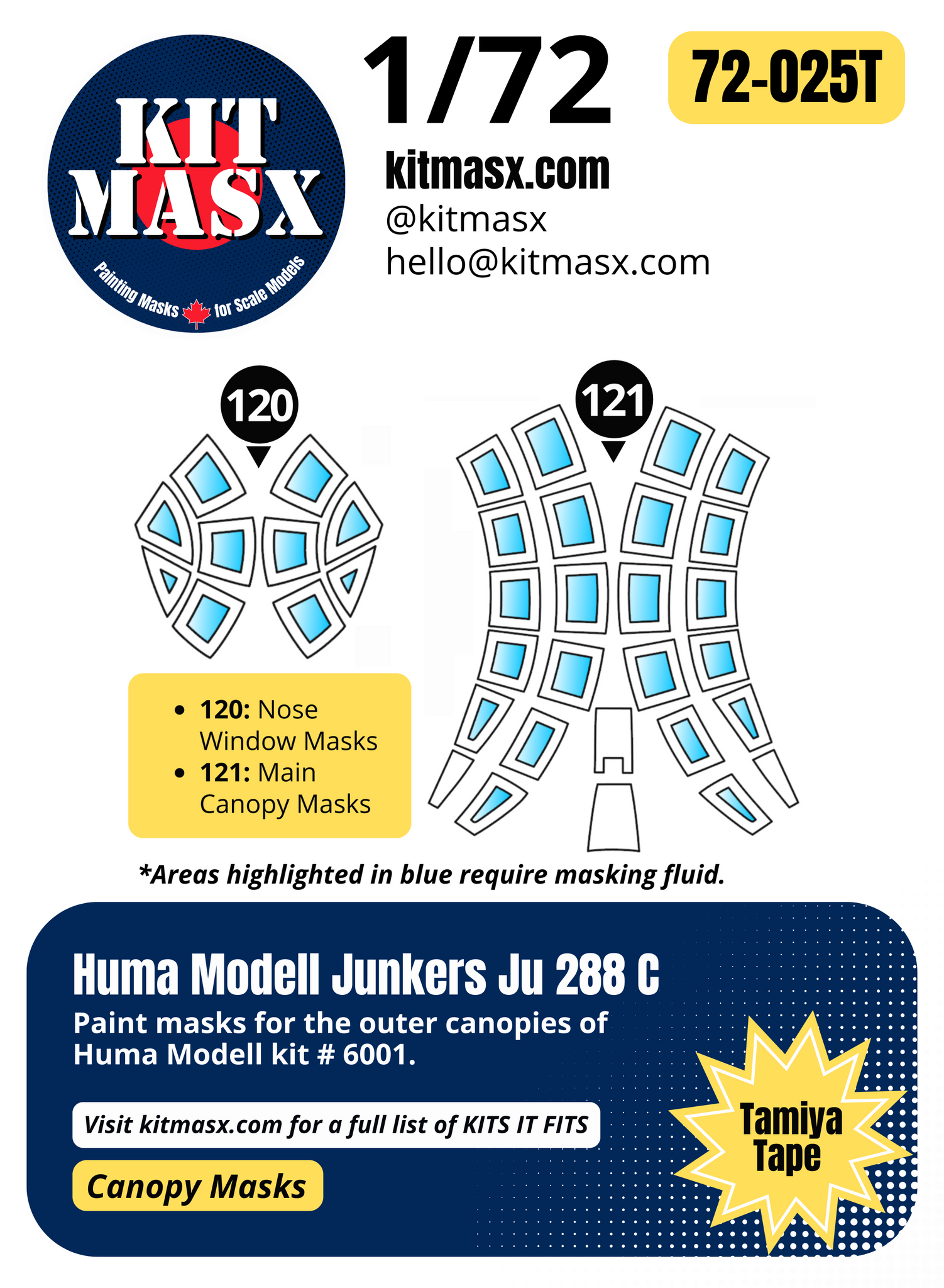 Huma Modell Junkers Ju 288 C 1/72 Canopy Paint Masks, Kit # 6001