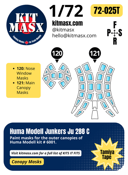 Huma Modell Junkers Ju 288 C 1/72 Canopy Paint Masks, Kit # 6001