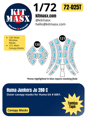 Huma Junkers Ju 288 C 1/72 Canopy Paint Masks, Kit # 6001