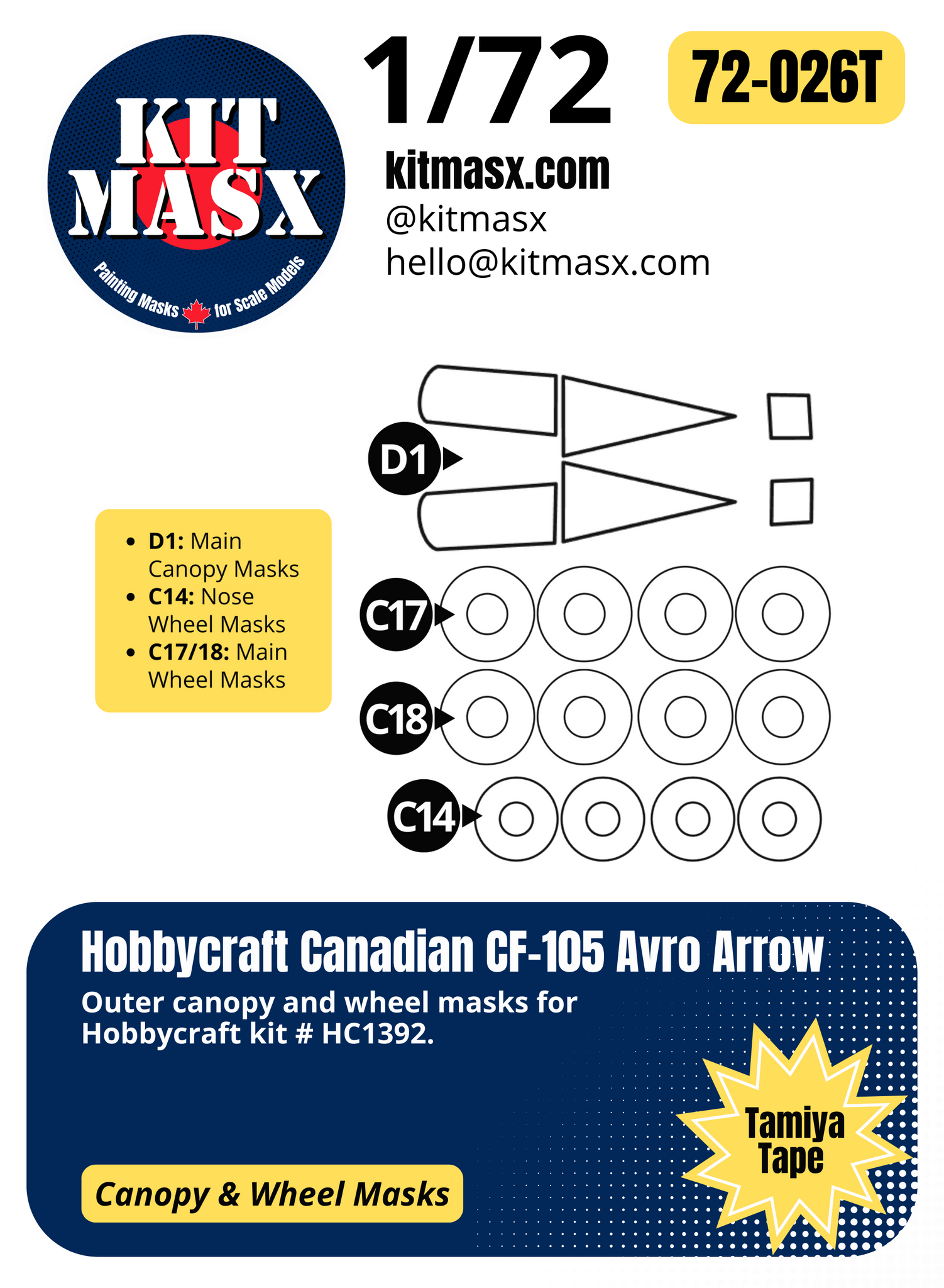 Hobbycraft Canadian CF-105 Avro Arrow 1/72 Canopy & Wheel Paint Masks