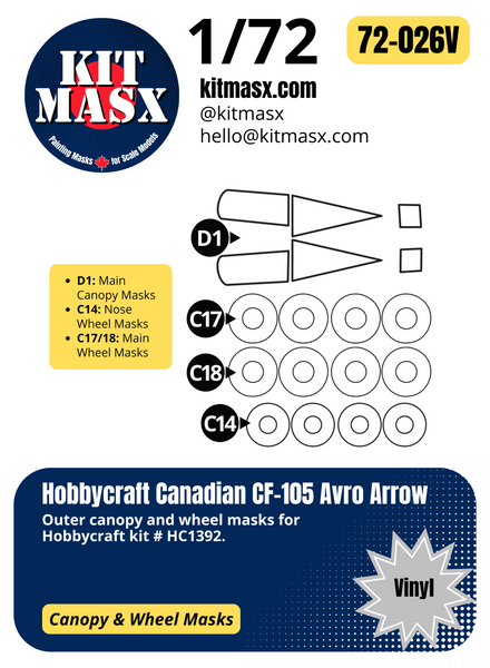 Hobbycraft Canadian CF-105 Avro Arrow 1/72 Canopy & Wheel Paint Masks