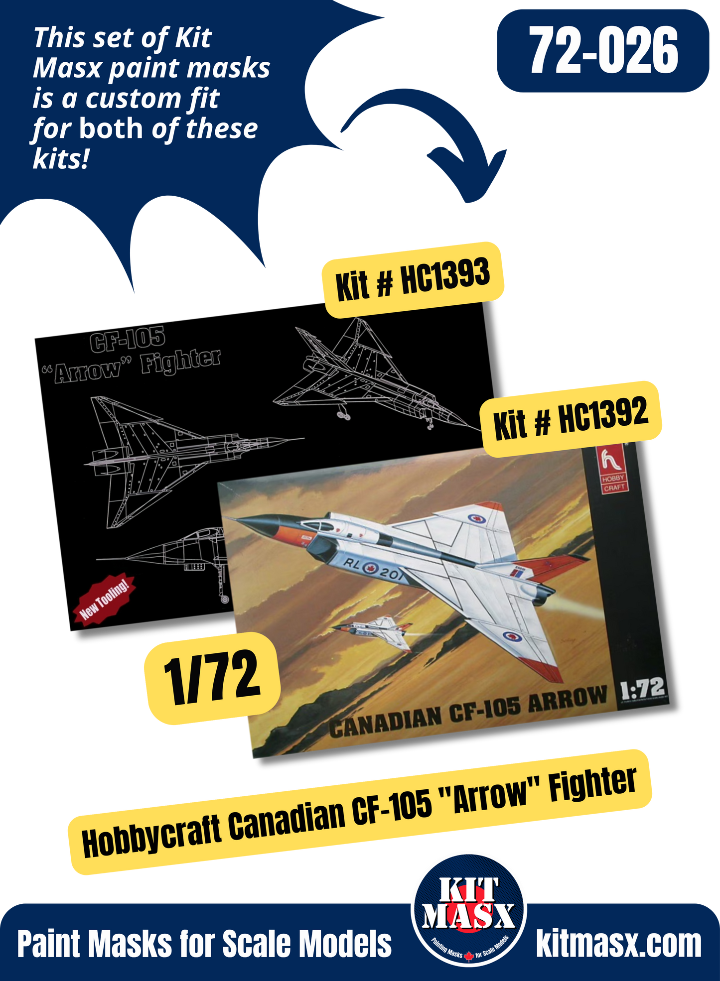 Hobbycraft Canadian CF-105 Avro Arrow 1/72 Canopy & Wheel Paint Masks, Kit # HC1392, HC1393