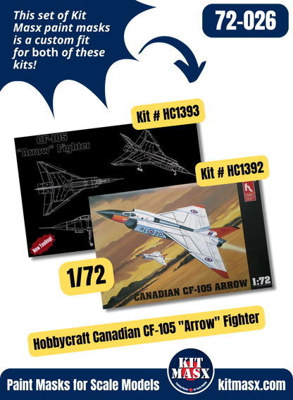 Hobbycraft Canadian CF-105 Avro Arrow 1/72 Canopy & Wheel Paint Masks, Kit # HC1392, HC1393
