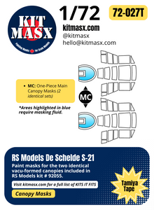 RS Models De Schelde S-21 1/72 Canopy Paint Masks, Kit # 92055