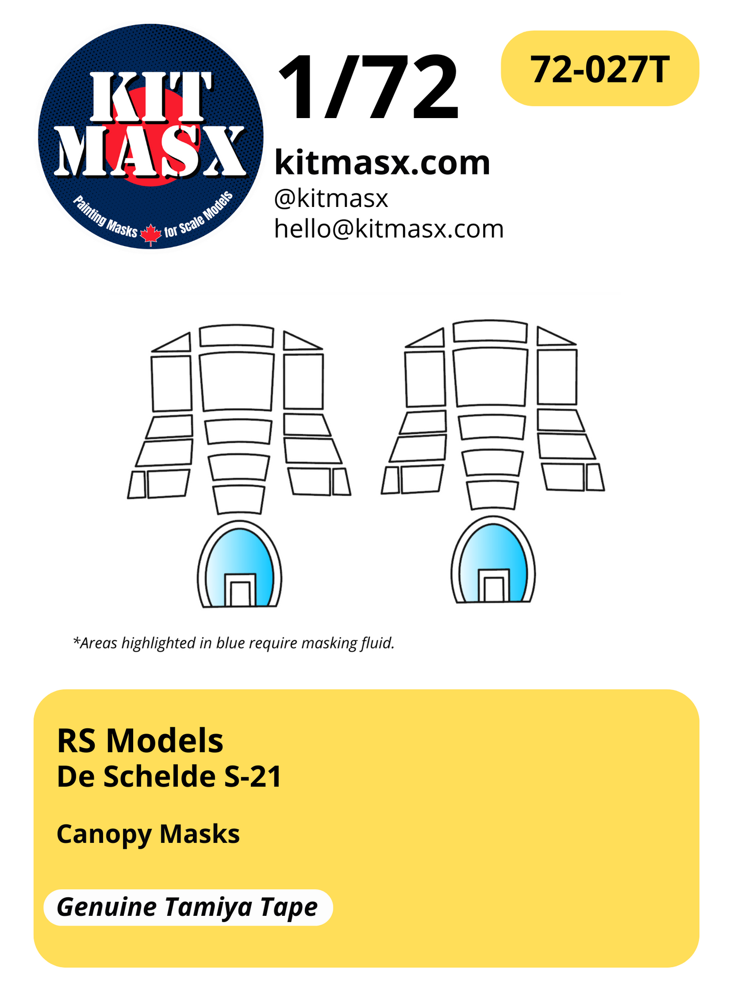 RS Models De Schelde S-21 1/72 Canopy Paint Masks, Kit # 92055