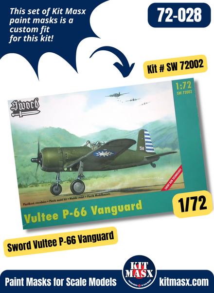 Sword Vultee P-48/P-66 Vanguard 1/72 Canopy Paint Masks, Kit # SW 72002