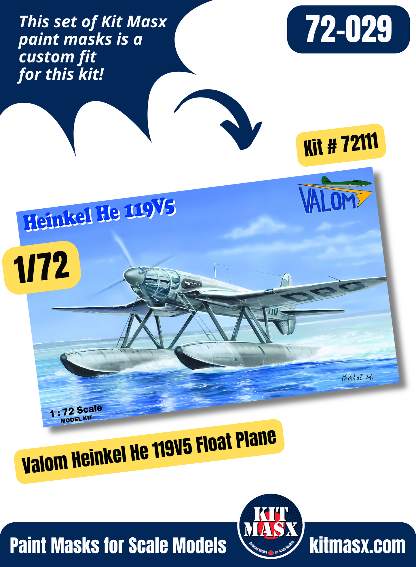 Valom Heinkel He 119, He 119A, He 119V5 1/72 Canopy & Wheel Paint Masks, Kit # 72111