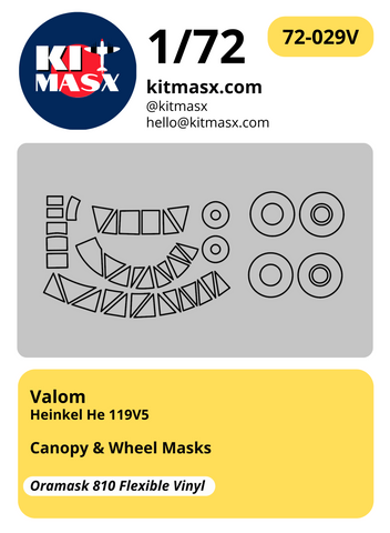 Valom Heinkel He 119V5 1/72 Canopy & Wheel Masks