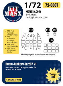 Huma Junkers Ju 287 V1 1/72 Canopy Paint Masks, Kit # 5001