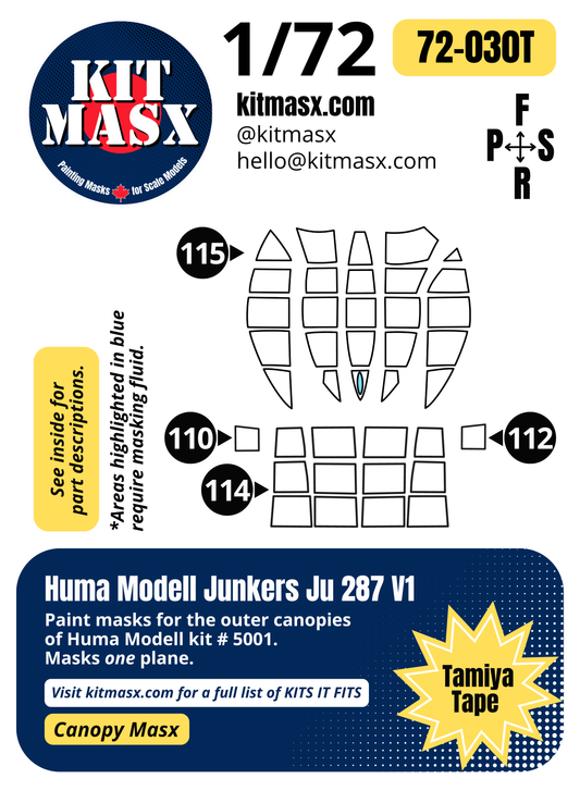 Huma Modell Junkers Ju 287 V1 1/72 Canopy Paint Masks, Kit # 5001 (72030)