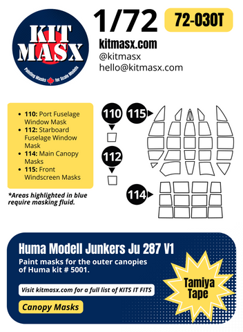 Huma Modell Junkers Ju 287 V1 1/72 Canopy Paint Masks, Kit # 5001