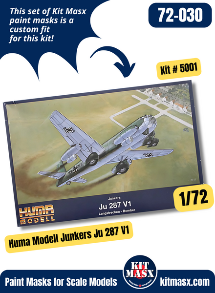 Huma Modell Junkers Ju 287 V1 1/72 Canopy Paint Masks, Kit # 5001