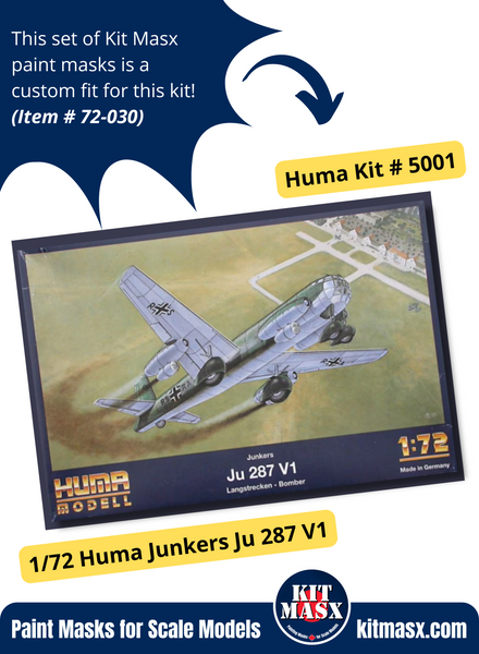 Huma Junkers Ju 287 V1 1/72 Canopy Paint Masks, Kit # 5001