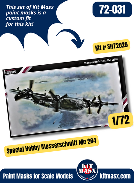 Special Hobby Messerschmitt Me 264 1/72 Canopy Paint Masks, Kit # SH72025