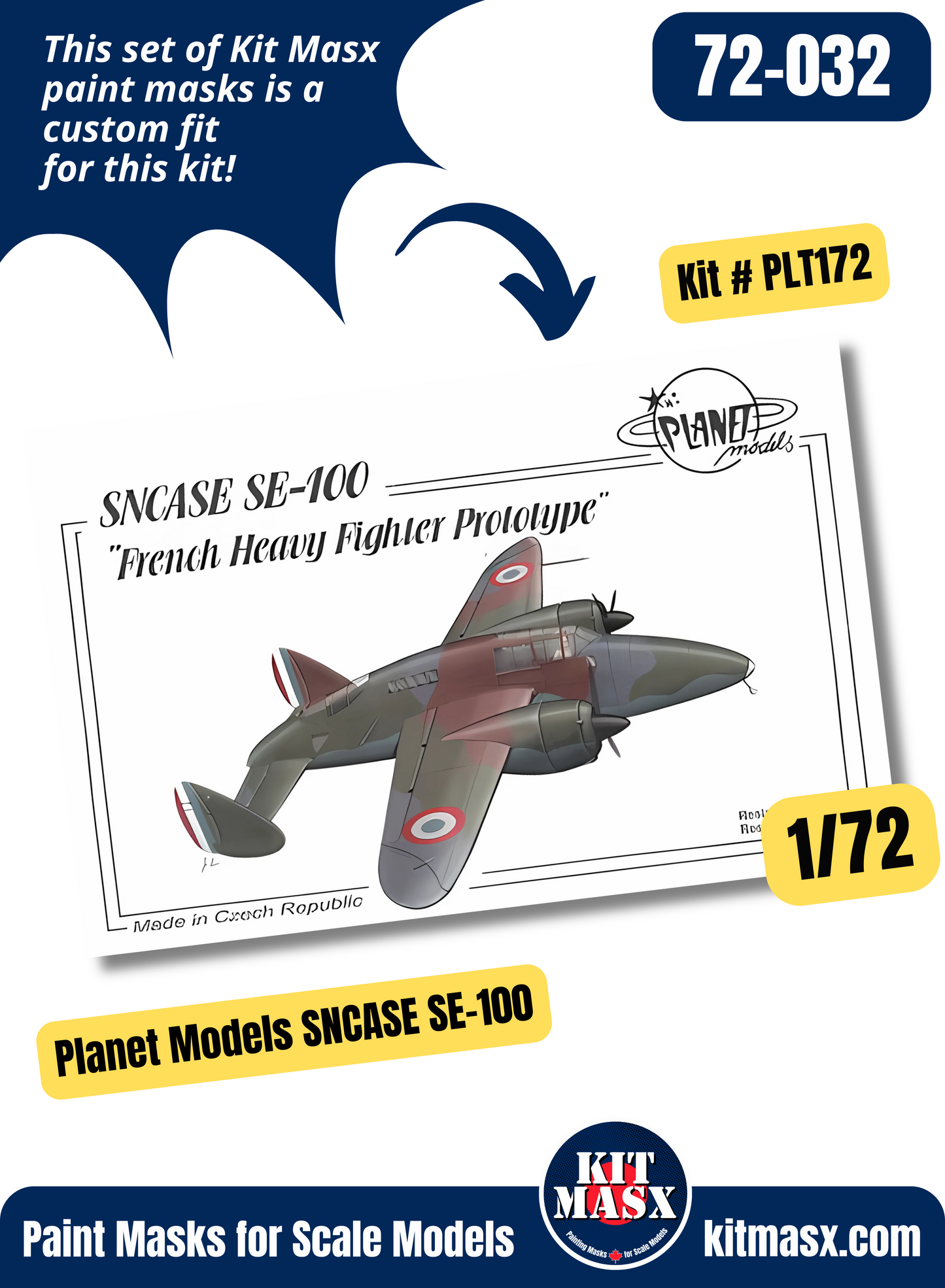Planet Models SNCASE SE-100 "French Heavy Fighter Prototype" 1/72 Canopy Paint Masks, Kit # PLT172