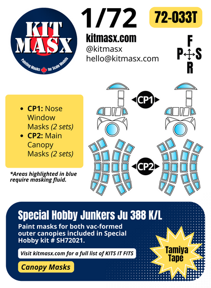 Special Hobby Junkers Ju 388 K/L 1/72 Canopy Paint Masks, Kit # SH72021