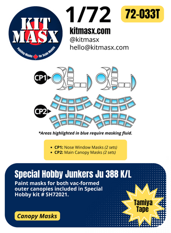 Special Hobby Junkers Ju 388 K/L 1/72 Canopy Paint Masks, Kit # SH72021