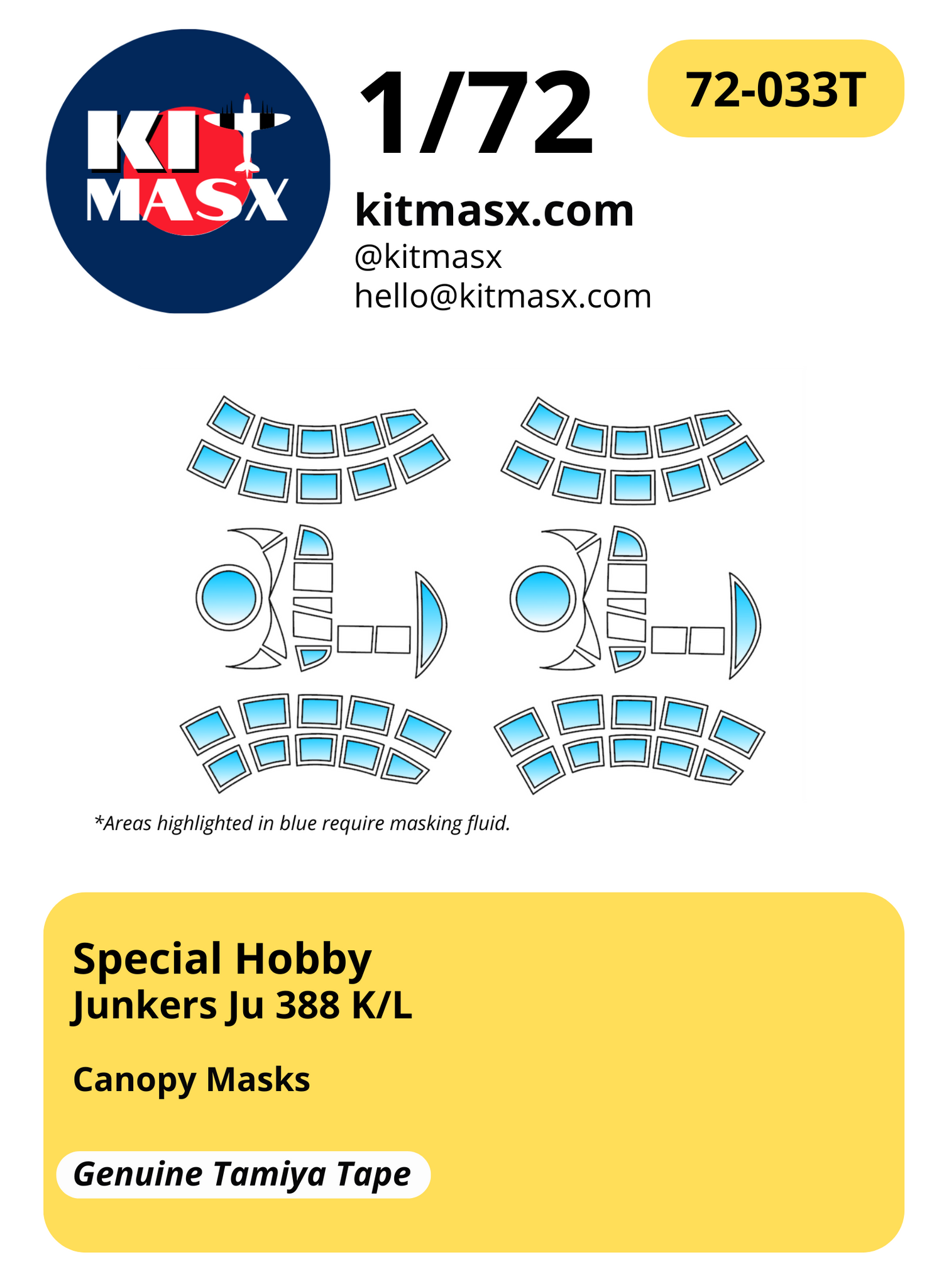 Special Hobby Junkers Ju 388 K/L 1/72 Canopy Paint Masks, Kit # SH72021