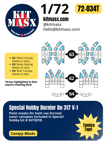 Special Hobby Dornier Do 317 V-1 1/72 Canopy Paint Masks, Kit # SH72018