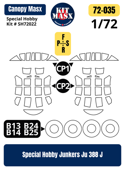 Special Hobby Junkers Ju 388 J 1/72 Canopy & Wheel Paint Masks, Kit # SH72022 (72035)