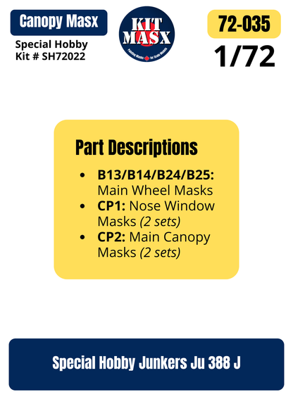 Special Hobby Junkers Ju 388 J 1/72 Canopy & Wheel Paint Masks, Kit # SH72022 (72035)