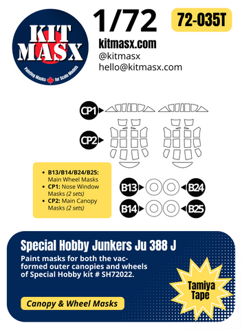 Special Hobby Junkers Ju 388 J 1/72 Canopy & Wheel Paint Masks, Kit # SH72022