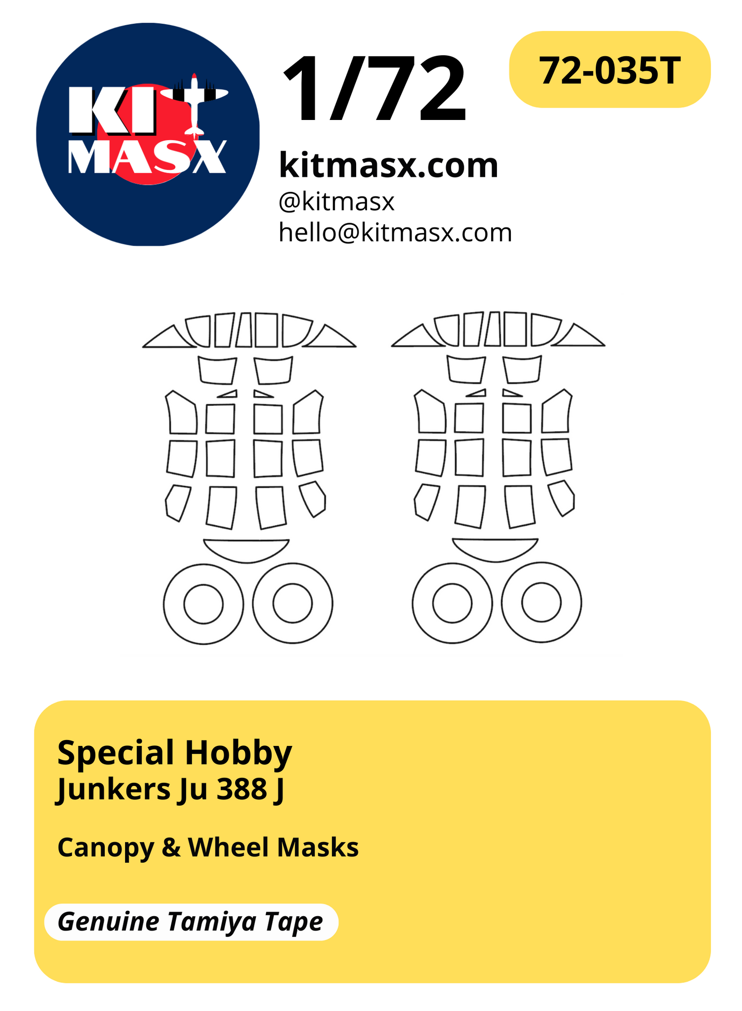 Special Hobby Junkers Ju 388 J 1/72 Canopy & Wheel Paint Masks, Kit # SH72022