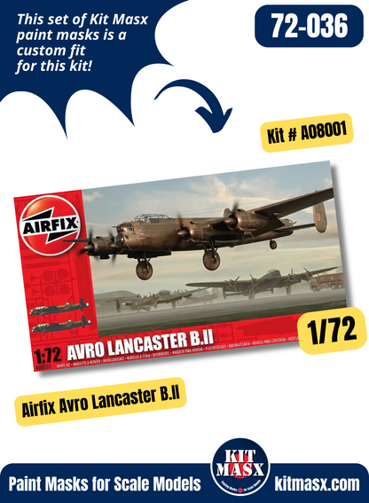 Airfix Avro Lancaster B Mk.I, B.I (F.E.), B.II, B.III (2012 New Tool) 1/72 Canopy & Wheel Paint Masks, Kit # A08001