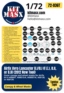 Airfix Avro Lancaster B.I/B.I (F.E.), B.II, or B.III (2012 New Tool) 1/72 Canopy & Wheel Paint Masks, Kit # A08001