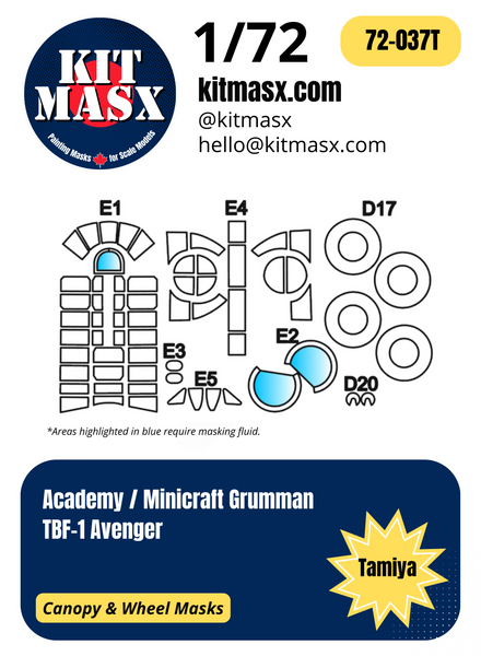 Academy Grumman TBF-1 Avenger 1/72 Canopy Masks & Main Markings