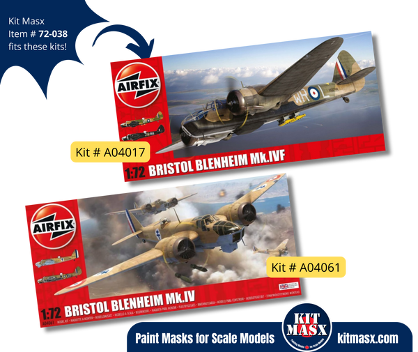 Airfix Bristol Blenheim Mk.IV/Mk.IVF 1/72 Canopy & Wheel Paint Masks