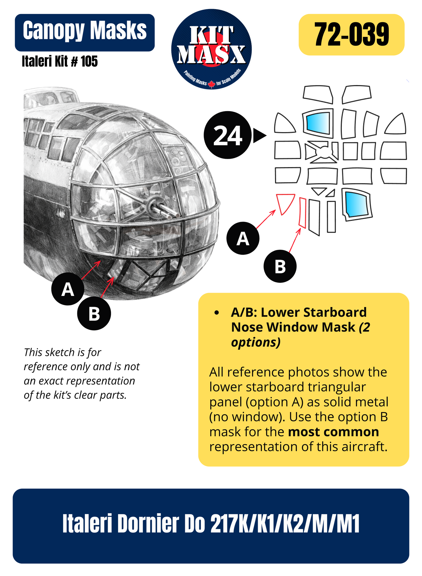 Italeri Dornier Do 217K/K1/K2/M/M1 1/72 Canopy & Wheel Paint Masks, Kit # 105
