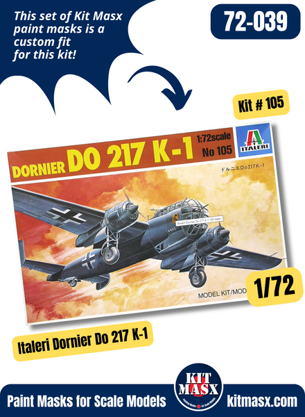 Italeri Dornier Do 217 K-1 1/72 Canopy & Wheel Paint Masks, Kit # 105