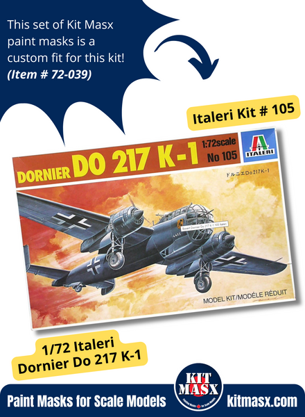 Italeri Dornier Do 217 K-1 1/72 Canopy & Wheel Paint Masks, Kit # 105