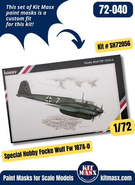 Special Hobby Focke Wulf Fw 187A-0 1/72 Canopy Paint Masks, Kit # SH72056