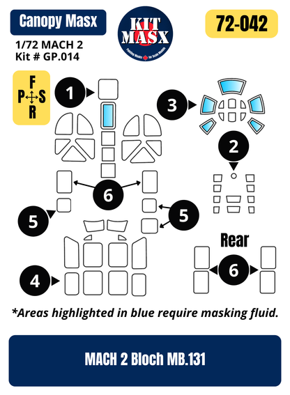 MACH 2 Bloch MB.131 1/72 Canopy Paint Masks, Kit # GP.014
